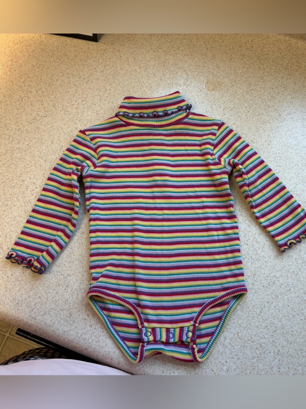 Rainbow Striped Ribbed Baby Bodysuit - Long Sleeve